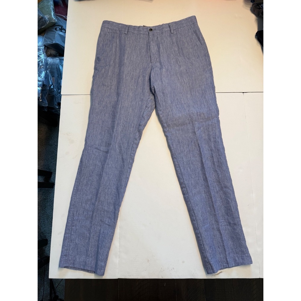 Daniel Hechter Paris Mens 36 Blue Linen Wool Blend Flat Front Dress Pants